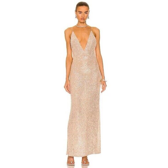 NERVI Megan Gown Apricot Sequin Open Back - Picture 1 of 4